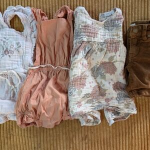 Floral and Solid Baby Romper Set